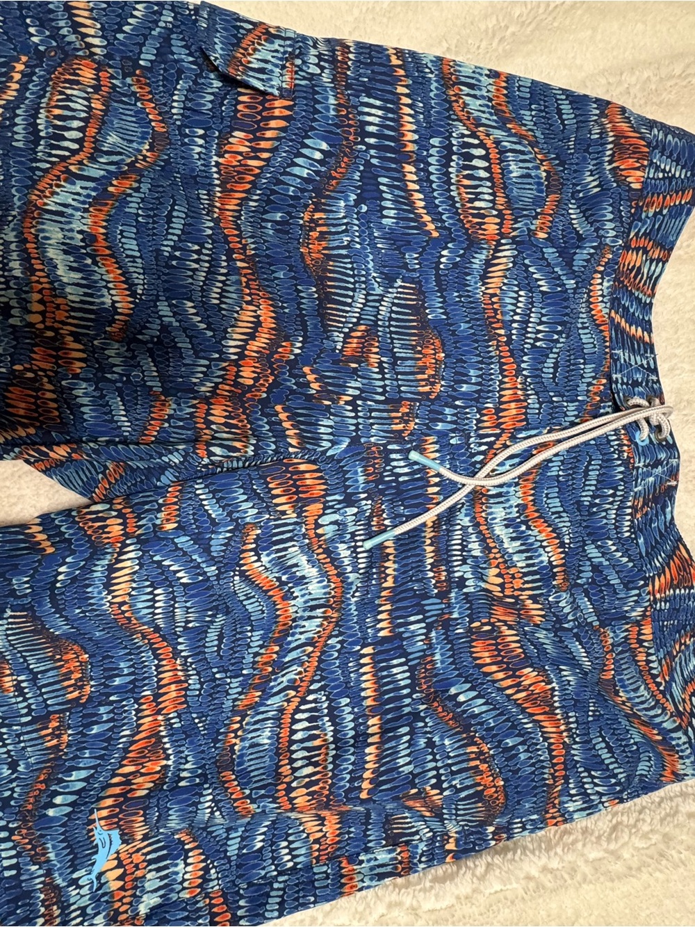 Tommy Bahama Orange Lined Navy Swim Shorts with Patterned Trim
